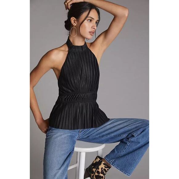 Anthropologie Black Pleated Halter Top NEW - Picture 1 of 7